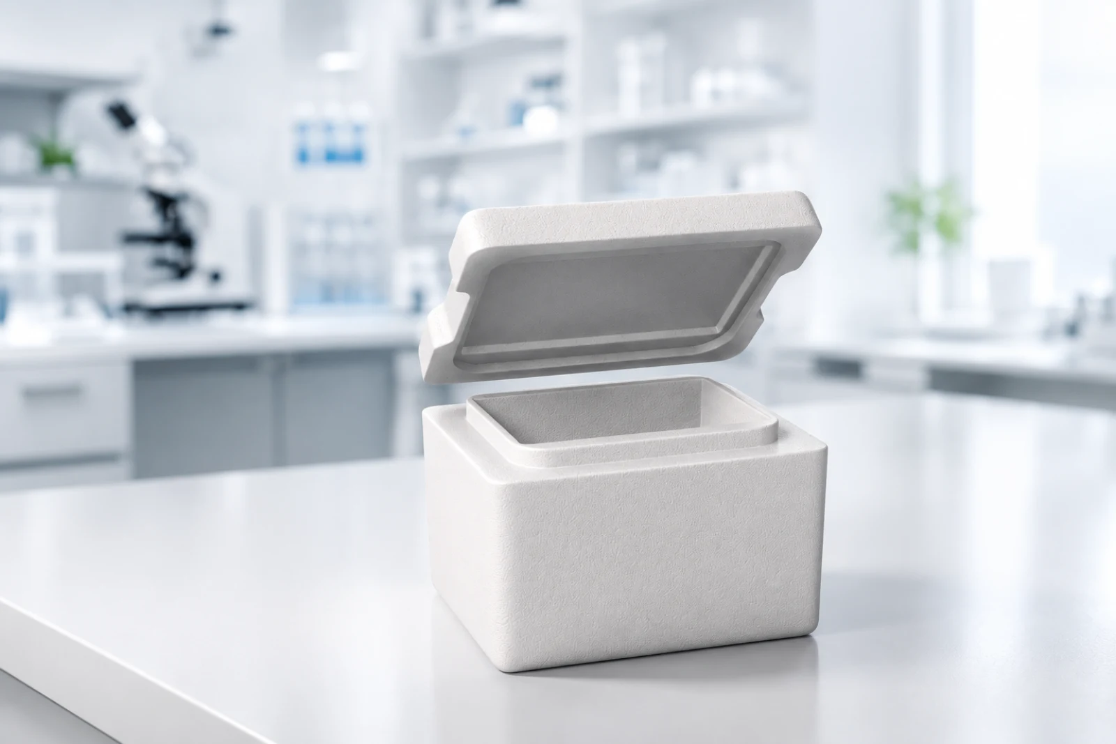 SteadyPac EPS insulated cooler open on a lab bench
