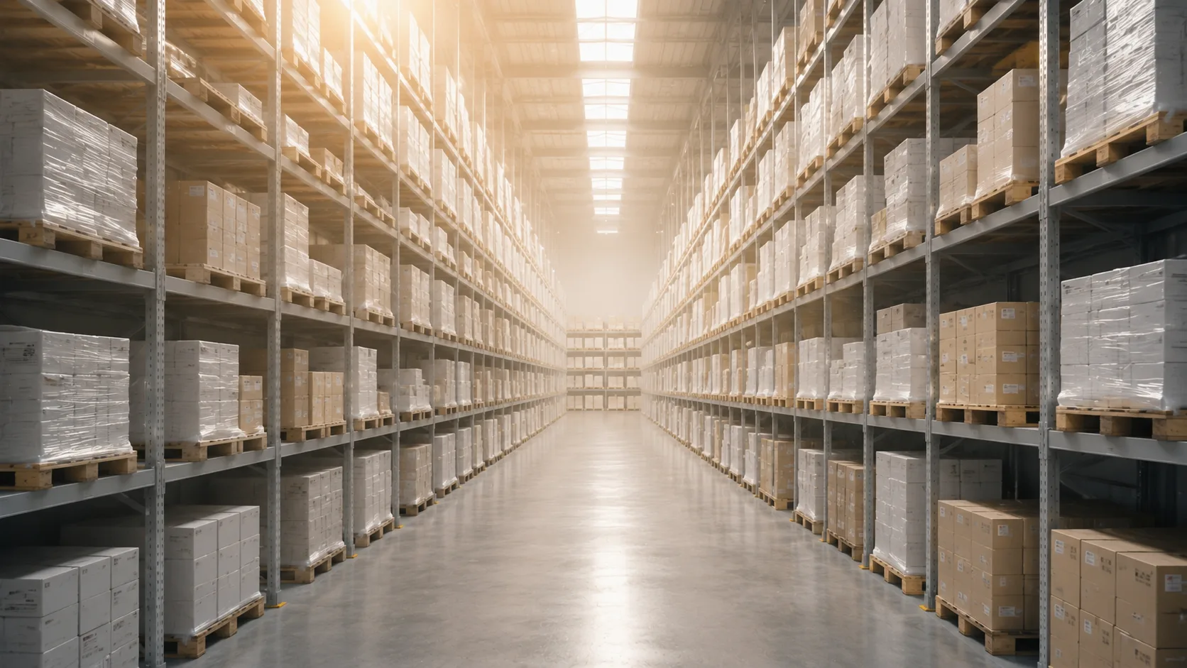 Pharmaceutical logistics warehouse aisle