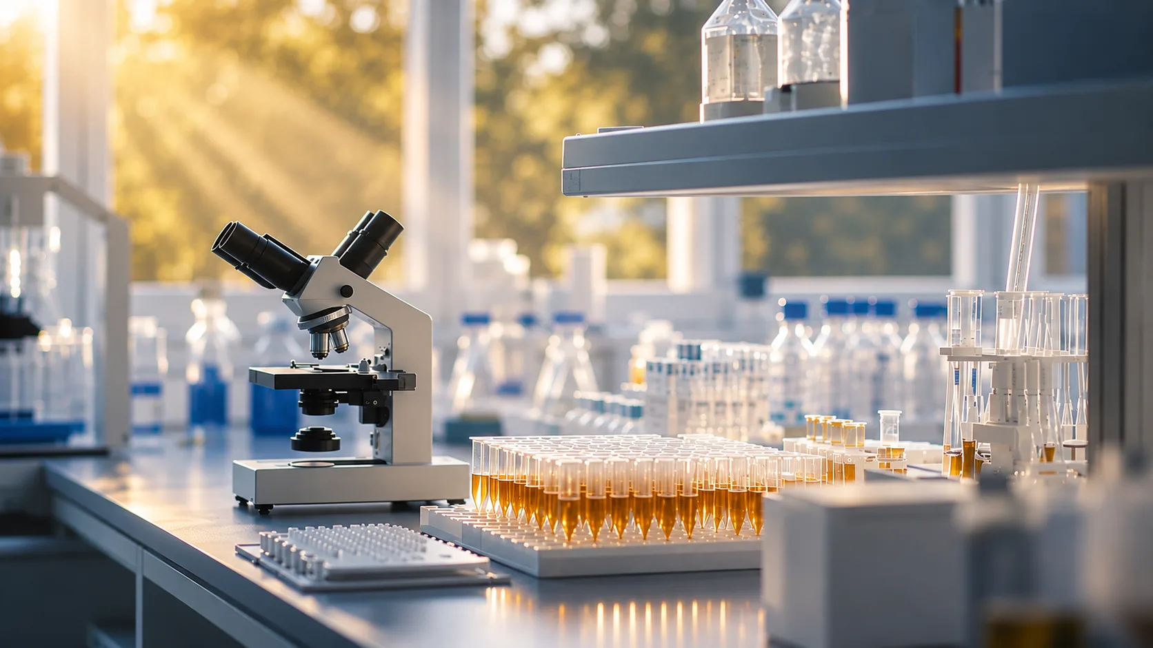 Clinical laboratory with microscope and sample vials
